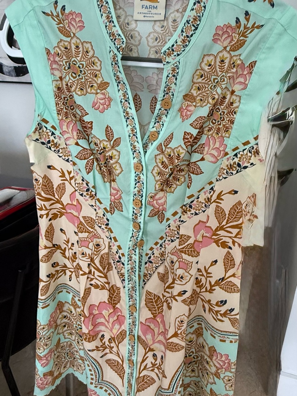 Farm Rio Mint & Cream Floral Embroidered Sleeveless Mini Dress